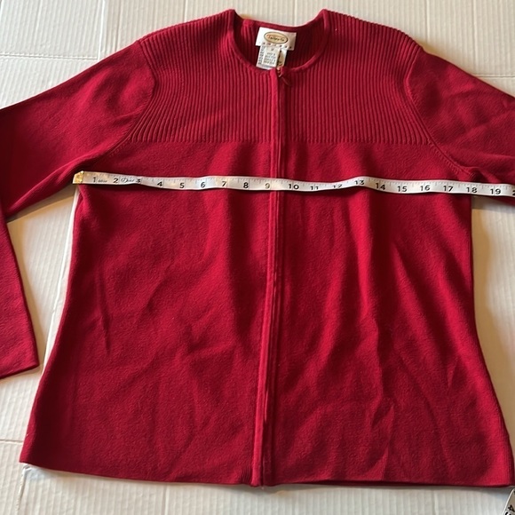Talbots-M petite-red-rib detail,long sleeve, full zip,crewneck,cardigan sweater. - Picture 10 of 13